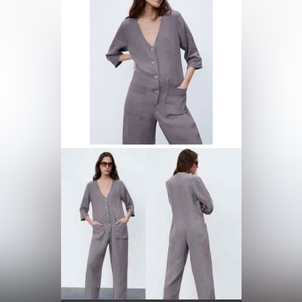 Zara linen gray jumpsuit women’s size large